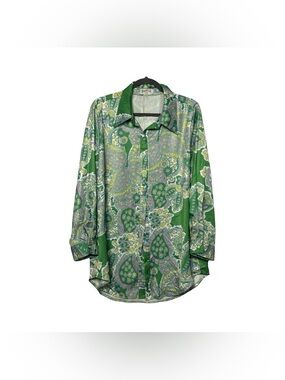 Vintage 70s Style Swank A Posh Paisley Button Up Retro Disco Tunic Blouse Top